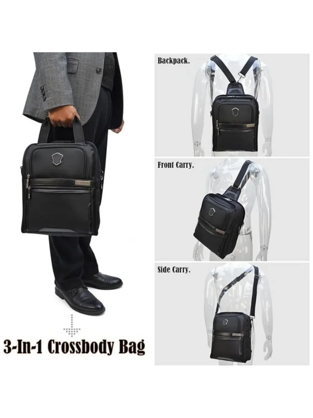 WELKINLAND 3 In 1 Crossbody Messenger Shoulder Backpack Heavy Duty 20 Pockets